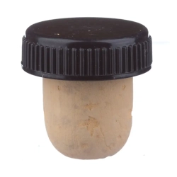 Корок корковий, агломер. коньячна розмір 28х8+27х19 мм FINE із пластиковим чорним ковпачком