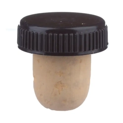 Пробка коркова агломерована кон'ячна розмір 28*8+27*18 мм FINE з пластиковим чорним ковпачком